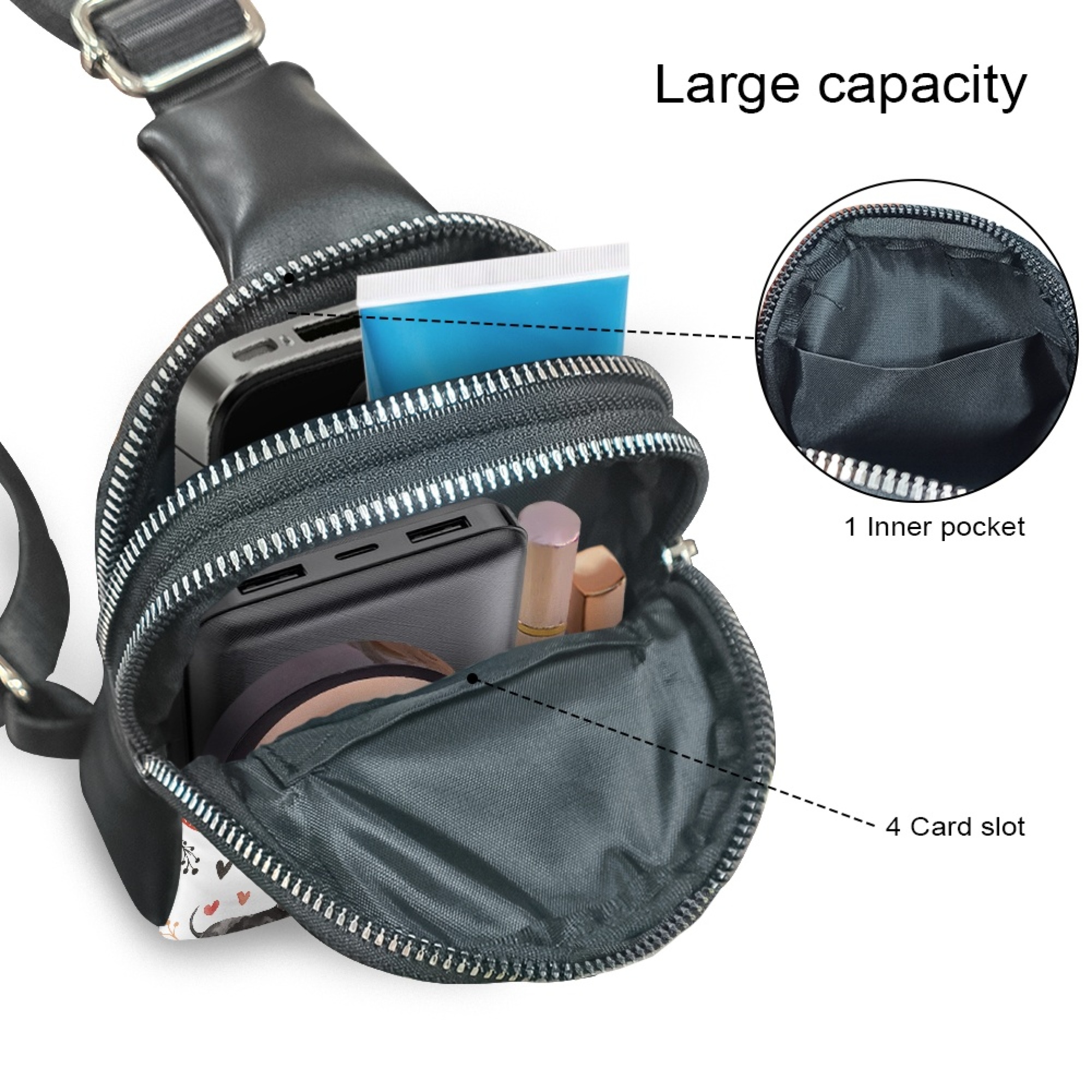 FOR U DESIGNS Dachshund Sling Bag for Women Dog Crossbody Bags White Cross Body Purse PU Leather Fanny Pack with Adjustable Shoulder Strap Cute Chest Bag Heart Belt Bag