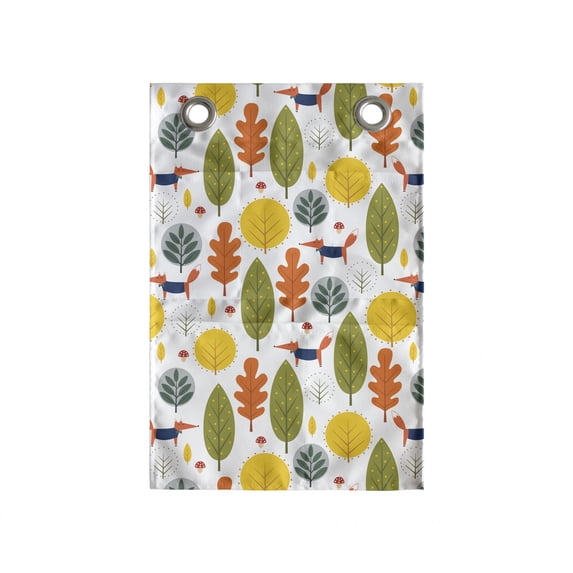 Autumn Hanging Pocket Organizer, Colorful Red Fox on the Season at Forest Orange Leaves Composition Art, Printed Polyester Storage Bag with Pockets, 14" x 20", White and Multicolor