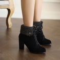 thumbnail image 4 of fvwitlyh Ankle Boots for Women Size 13 Womens Boots Women's Autumn And Winter Warm Retro Fashion Round Toe Plush Womens Slip on Boots Platform Boots, 4 of 5