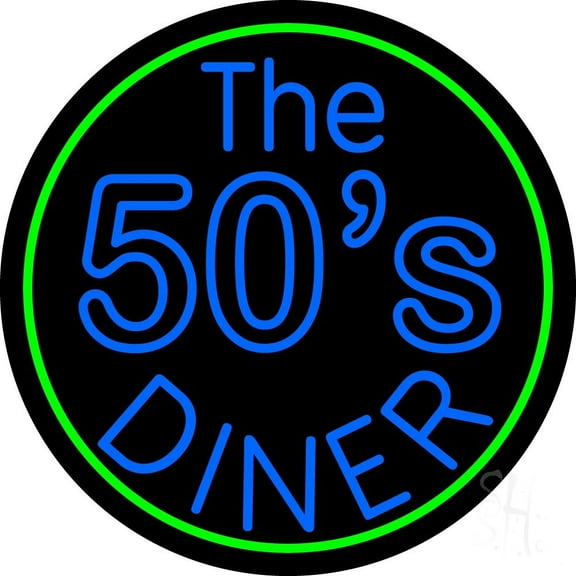 Blue The 50s Diner Circle LED Neon Sign 18 x 18 - inches, Black Square Cut Acrylic Backing, with Dimmer - Bright and Premium built indoor LED Neon Sign for caf, club, party, event and stroefront.