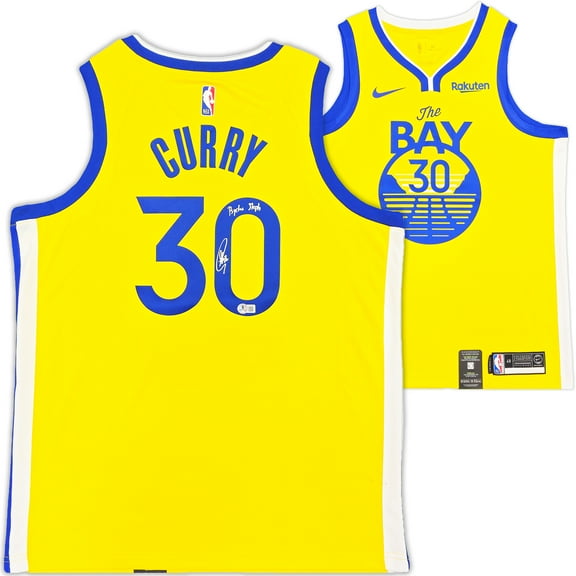 Golden State Warriors Stephen Curry Autographed Yellow Nike Swingman Jersey Size 48 "Psycho Steph" Beckett BAS QR 234963