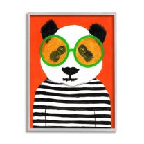 Stupell Industries Bold Panda Bear Striped Shirt Animals & Insects Painting Gray Framed Art Print Wall Art