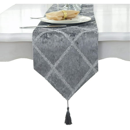 

Classic Table Runner with Tassels for Wedding Christmas Party Decoration 11 x 82 Gray