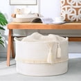 thumbnail image 4 of 67L Large Blanket Basket, 20"x13" Woven Storage Baskets With Handle, Cotton Rope Blanket Basket Living Room, Baby Laundry hamper for Blanket, Nursery, Toy, Pillow (White), 4 of 12