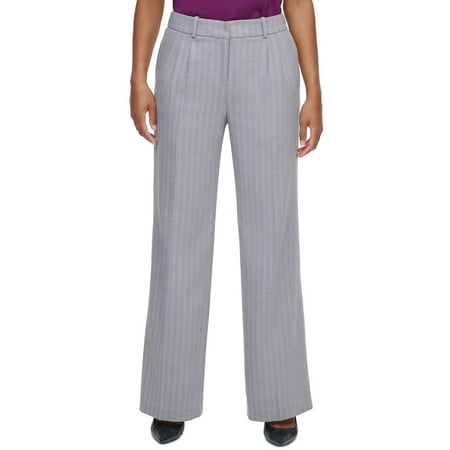Calvin Klein Womens Chevron Office Wide Leg Pants Gray 2