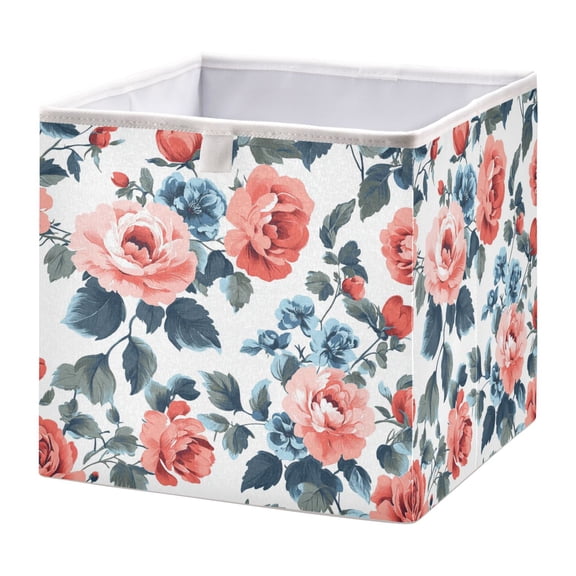 Open Home Storage Bins Durable Foldable Fabric Organizers for Clothes Toys Books 11.02x11.02x11.02 in Large Pink Roses