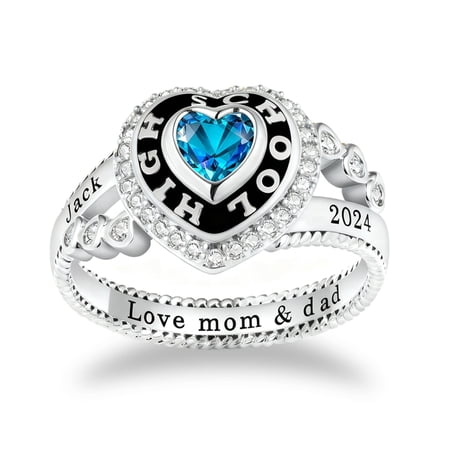 Ccjcinata Custom Heart Class Ring for Women High School Graduation Rings with Birthstone