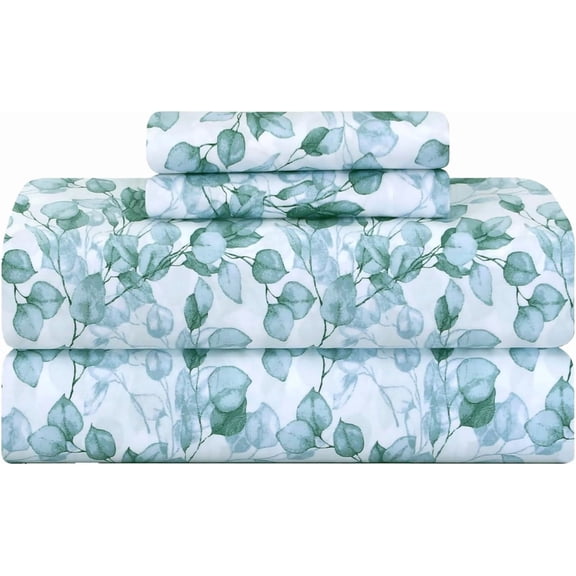 500 TC Queen Size 4-Piece Damask Bed Sheet Set in Green Leaf, 100% Cotton Sateen Weave with 18 Inch Deep Pockets
