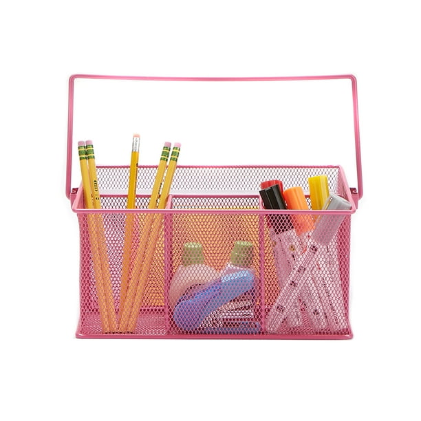 Mind Reader Metal Mesh Basket with Handle, Storage Desk Organizer