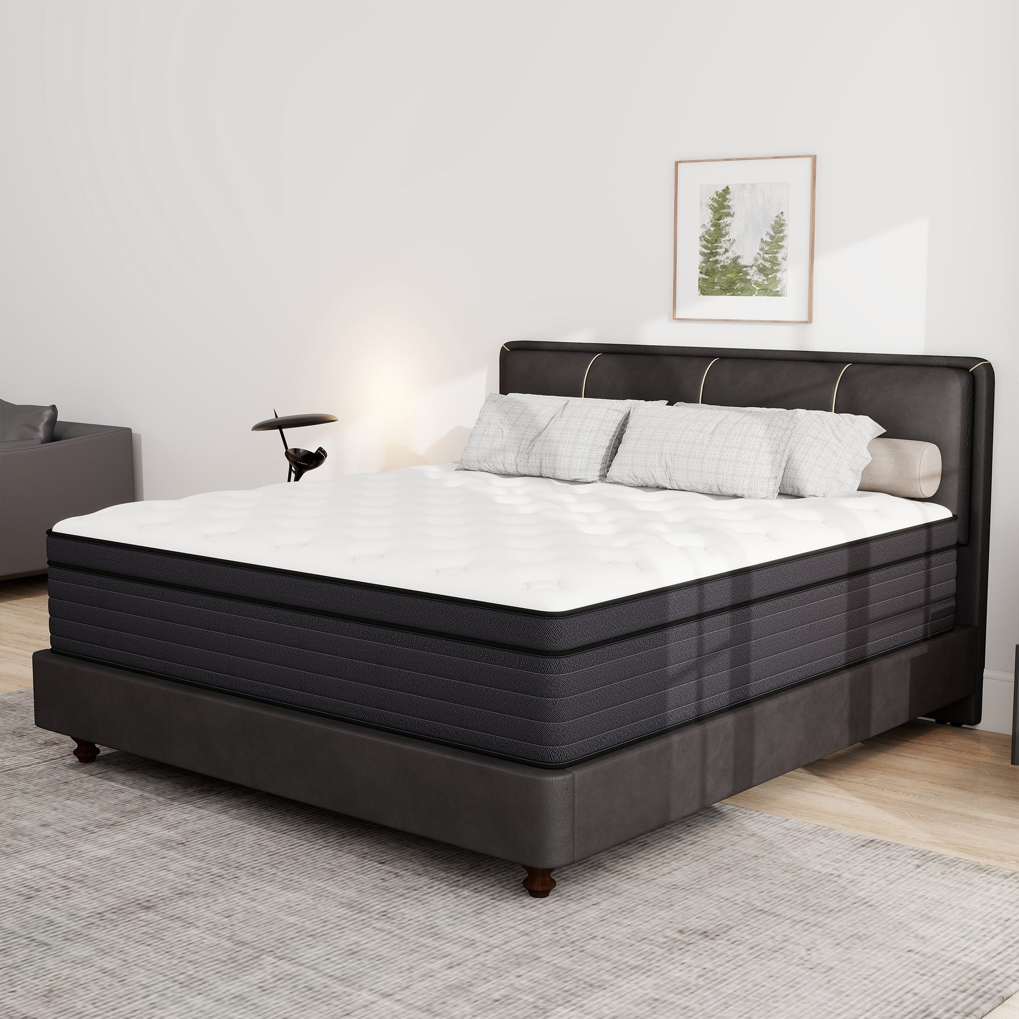 Kviwasha 14 inch King Mattress, Memory Foam & Spring Hybrid Medium Comfort King Size in a Box,Adult