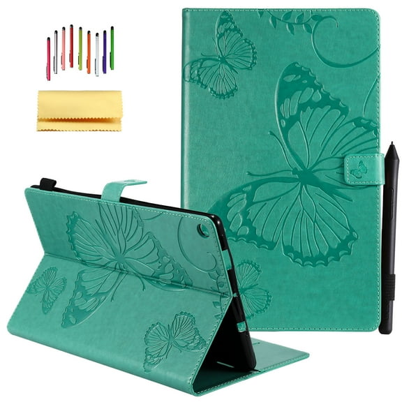 Kindle Fire HD 10 2017 Release Case, Allytech Embossed with Butterfly Series Folio Stand Wallet Case with Cards/Cash Holder for Amazon Kindle Fire HD 10.1" 7th Generation 2017 Version Tablet, Green