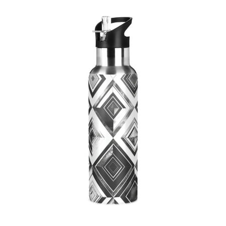 

ALAZA Geometry Checkered Plaid Pattern Water Bottle Insulated Flask Stainless Steel Straw Lid 20 oz