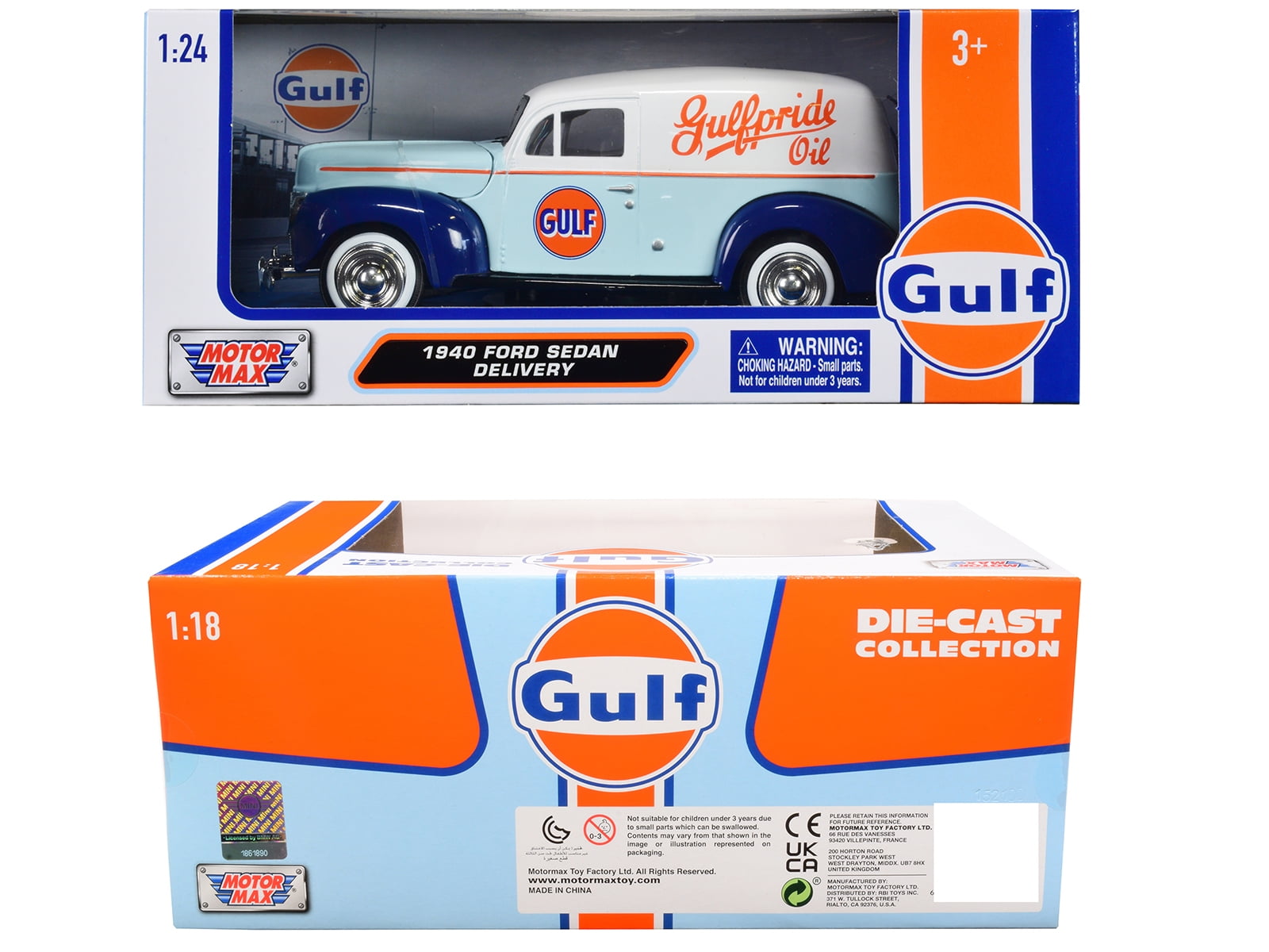 1940 Ford Sedan Delivery Light Blue and White "Gulf Oil-Gulfpride" "Gulf Die-Cast Collection" 1/24 Diecast Model Car by Motormax