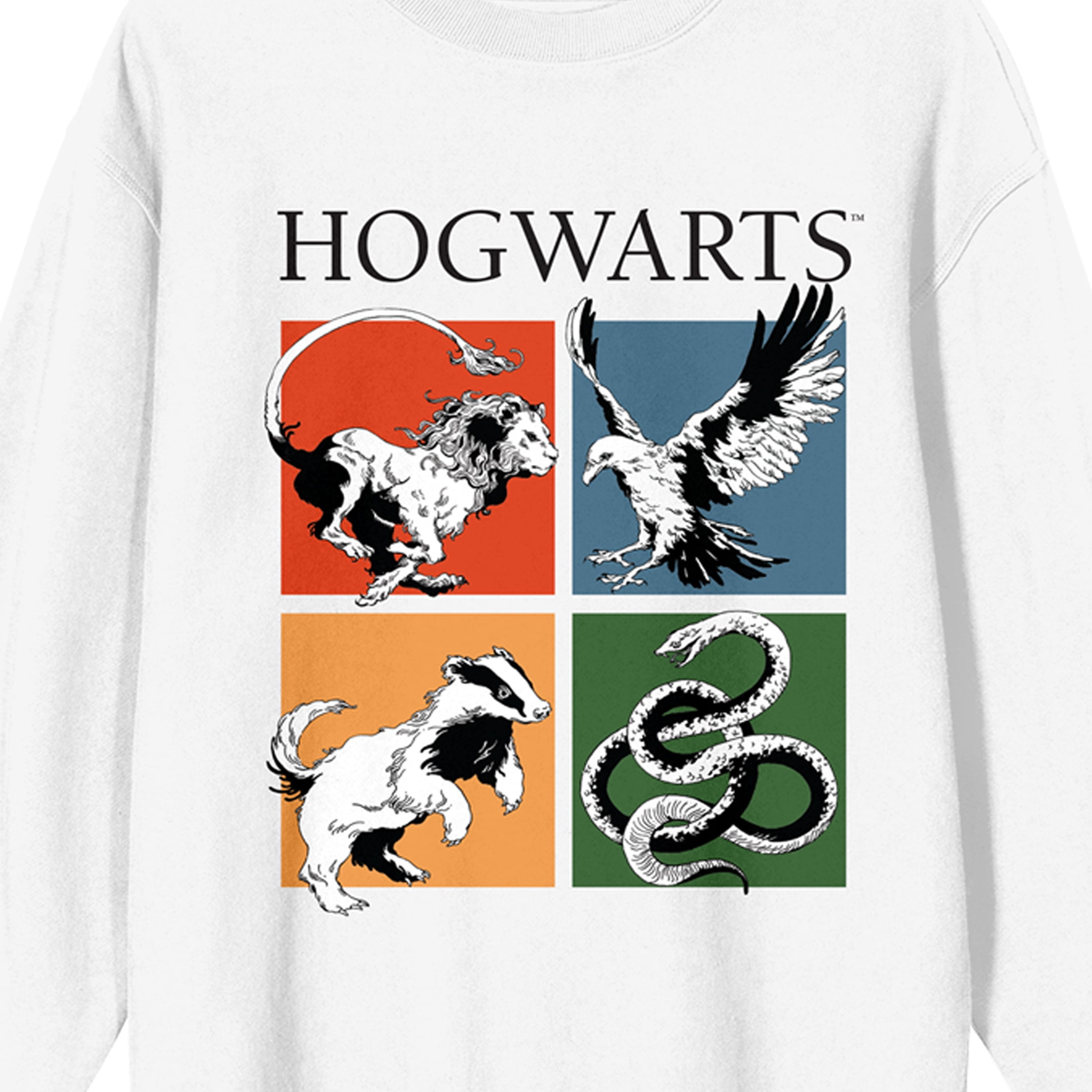 Harry Potter Hogwarts House Crests Women's White Crew Neck Sweatshirt-XXL