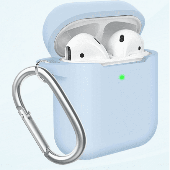 AirPods Case Cover, Soft Silicone Protective Cover with Buckle for Women Men Compatible with Apple AirPods 2nd 1st Generation Charging Case, Front LED Visible,Sky Blue