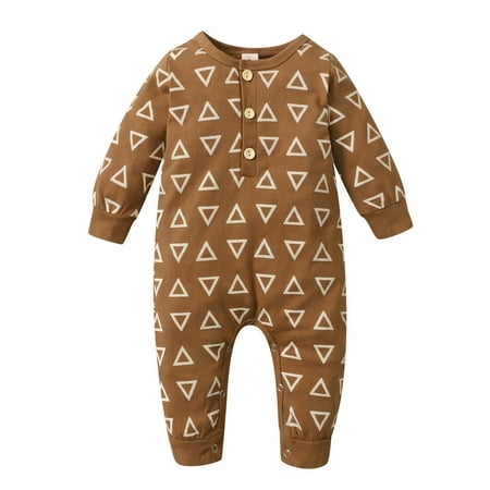 

Nokpsedcb Newborn Infant Baby Boy Girls Jumpsuit Long Sleeve Triangle Print Romper Autumn Spring Clothes Brown 9-12 Months