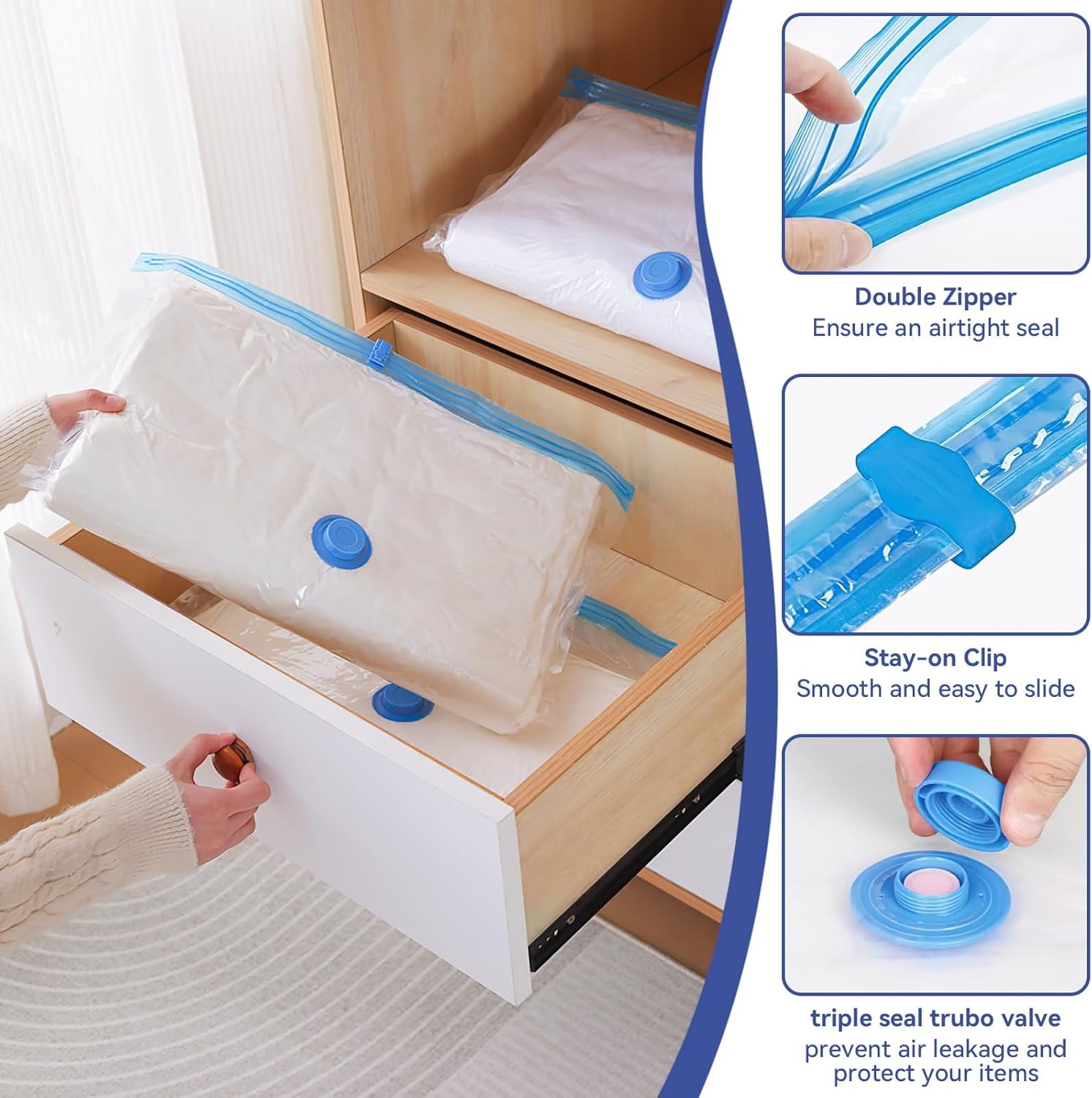 Vacuum Seal Bags for Clothing, Vacuum Storage Bags with Rechargeable Air Pump, Vacuum Seal Bags for Clothing Travel, Space Saver Vacuum Storage Bags, 12 Pack
