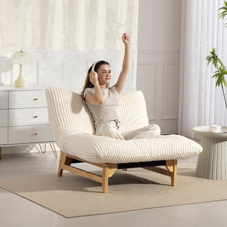 FUNECORP Oversized Corduroy Comfy Accent Chair, Modern Lounge Chair for Living Room Bedroom, White