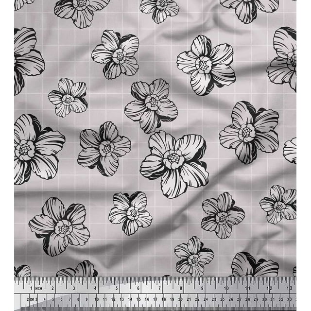 Soimoi Poly Georgette Fabric Check & Floral Artistic Fabric Prints by Yard 52 Inch Wide