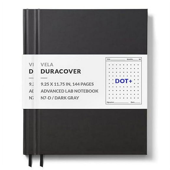 Vela Sciences N7 (2-Pack) Expanded DuraCover Lab Notebook, 9.25 x 11.75 in (23.5 x 30 cm), 144 Pages, Grey Saturated Weave, Permanent Bound, 70lb Heavyweight Paper (Dot )
