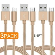 Llgltomo 3-Pack Micro USB Charging Cord,6.5ft Durable Sync Data Cable Charger Cord Compatible For Android Samsung Galaxy S5/S6/S7 Edge,Moto E6/G6 Play,HTC, Nexus