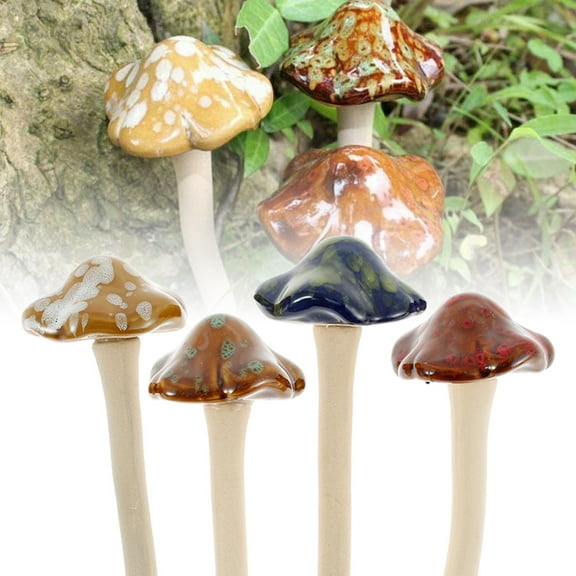 Fznkrag Garden Decor, 4pcs Ceramic Mushroom Sculpture Non-Fading Statue for Garden, Yard, Fairy Garden - Lawn Ornament D茅cor, Pottery Ornament