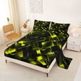 thumbnail image 2 of Manfei Neon Geometric Bed Sheets, Gradient Plaid Fuul Size Sheets, Yellow and Black, Black Reversible 4pcs1 Flat Sheet + 1 Fitted Sheet + 2 Pillowcases, 2 of 6
