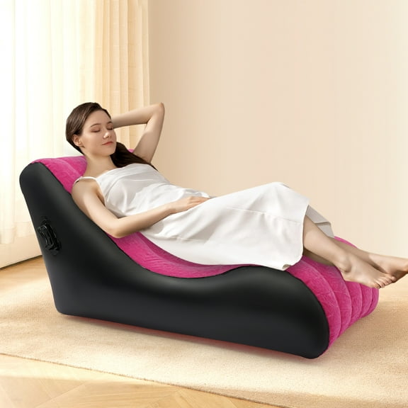 YIYIBUYS Rose-red Inflatable Sofa Air Lounger PVC Flocking Fabric Folding Sofa Bed Blow Up Couch with Air Pump for Living Room, Bedroom, Office, Travel,Camping