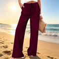 thumbnail image 2 of Women's 2026 Summer Lightweight Cotton Linen Wide Leg Trousers Elegant Casual Pants with Pockets by Yigetop Wine M, 2 of 7