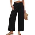 thumbnail image 2 of Womens Linen Wide Leg Pants Casual Zipper Front Summer Cropped Trousers Beach Vacation Dressy Pants with Pockets XL, 2 of 6