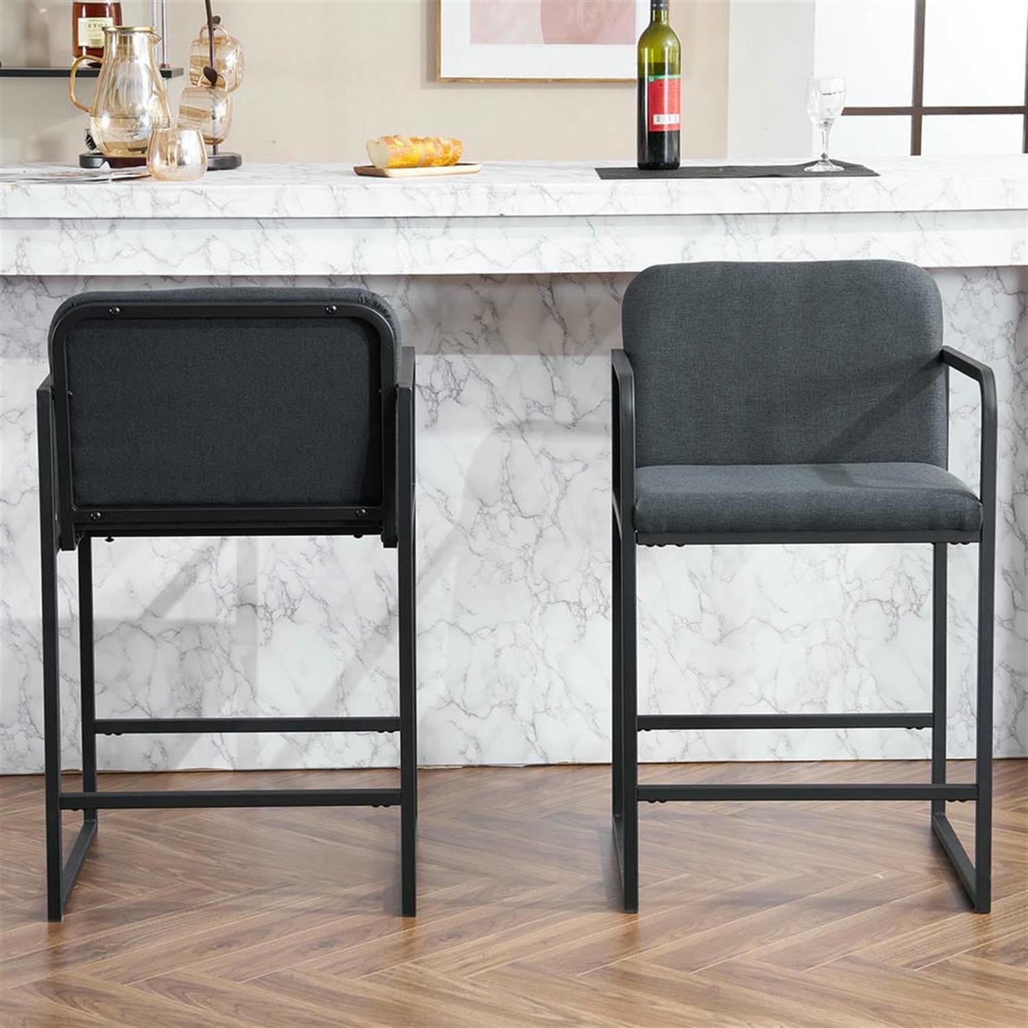 Demi Bonn 35" Counter Height Bar Stools Set of 2, Upholstered Barstools with Back, Armrests, Kitchen Island Countertop Chairs for Dining Room, Gray