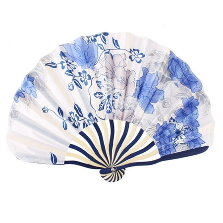 Summer Bamboo - Lady Bamboo Frame Floral Printed Seashell Shaped Summer Hand Folding Cooling Fan