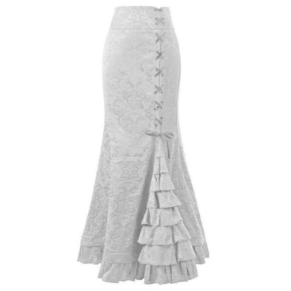 Fgnfyis Style Fishtail Skirt Women Long Retro Ruffle Punk Vintage Bodycon Skirt Skirt Skirts for Women White XXL