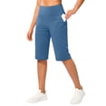 thumbnail image 2 of Women's Bermuda Long Shorts 14" Knee Length Capris with Pockets High Waisted Athletic Casual Shorts for Women Royal Blue M, 2 of 8