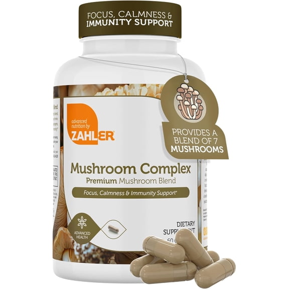 Zahler Mushroom Complex Premium Mushroom Blend, Focus, Calmness & Immunity Support, 60 Capsules.