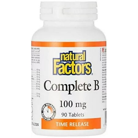 Natural Factors Complete B 100 mg  Time Released Support for a Healthy Energy Levels  Skin  Hair and Vision  90 Tablets