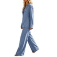 thumbnail image 6 of IUYRTFE Women's V-Neck Long Sleeve Top and Wide Leg Pants Set Casual Two Piece Loungewear Outfit with Relaxed Fit, 6 of 7