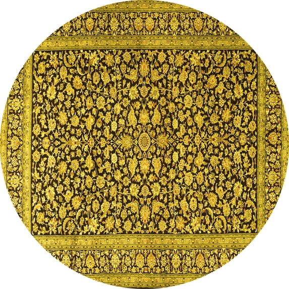 Ahgly Company Machine Washable Indoor Round Persian Yellow Traditional Area Rugs, 7' Round