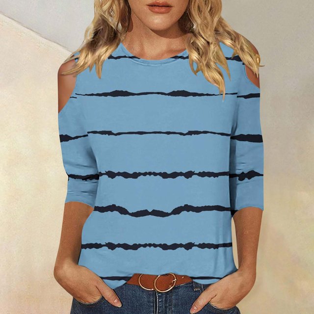 Mefallenssiah Blouses pour Femmes Habillées Décontractées Grande Taille Mode Féminine T-Shirt Imprimé Manches 3/4 Blouse Col Rond Hauts Décontractés
