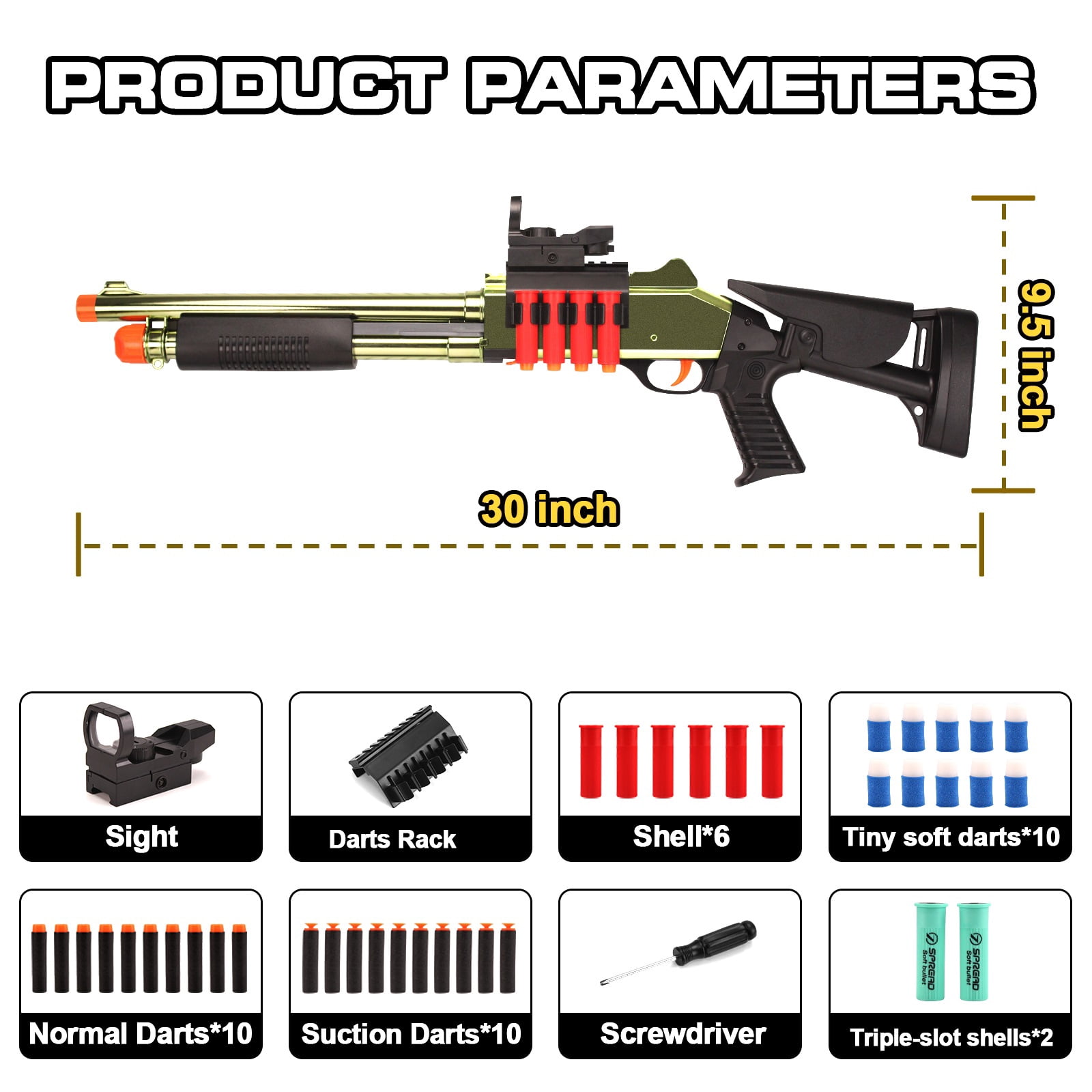 BIU BLASTER  Foam Dart Blasters 30-inch Shell Ejecting Design for Indoor and Outdoor Play, 14+ Years