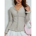 thumbnail image 6 of Elippeo Women Lace Shirt Fairy Grunge Clothes y2k Aesthetic Single Breasted Long Sleeve Tops Women V Neck Ribbed Tee Streetwear, 6 of 10