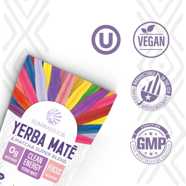 Yerba Mate + Matcha Clean Energy Superblend Powder Adaptogen & Mushroom Blend with L-Theanine, Maca & Lion’s Mane, Smooth Focus & Calm Energy | No Crash, Sugar Free, Vegan, Unflavored 30 Servings