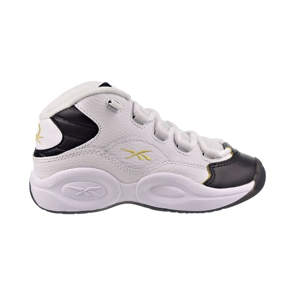 Reebok Question Mid "Black Toe" Little Kids' Shoes White-Black-Gold Met eg6276