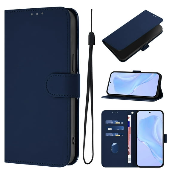 for iPhone 14 Case Wallet with Card Holder,PU Leather Anti-fall Thin Fit Phone case for Women Men,Kickstand,flip Shockproof Cover with Credit Card Slots and Wrist Strap,Navyblue