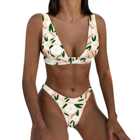 

Brazilian Sports vacation Women High Waist Bikini Push Up Bikinis Print Swimsuit Female Beachwear Swimwear Split Swimsuit Triangle Straps Biquinis