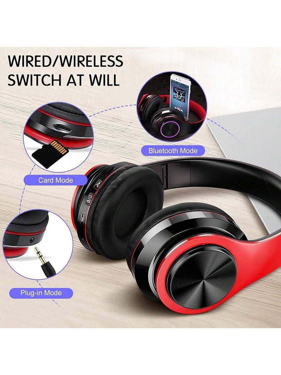 Wireless Gaming Headset With Microphone Bluetooth 5.2, Foldable Over Ear Headphones With Dual Wired/Wireless Mode, Long Battery Life, Lightweight Comfortable Design For PC Laptop Phone Travel Sports