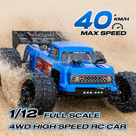 4WD 1:12 Scale Electric All Terrain Off Road RC Car, Proportional Throttle/Steering, Steel Metal Chassis Armour, Independent Shock Absorption, Full Scale Synchronous Control System, Gift, 2 Batteries