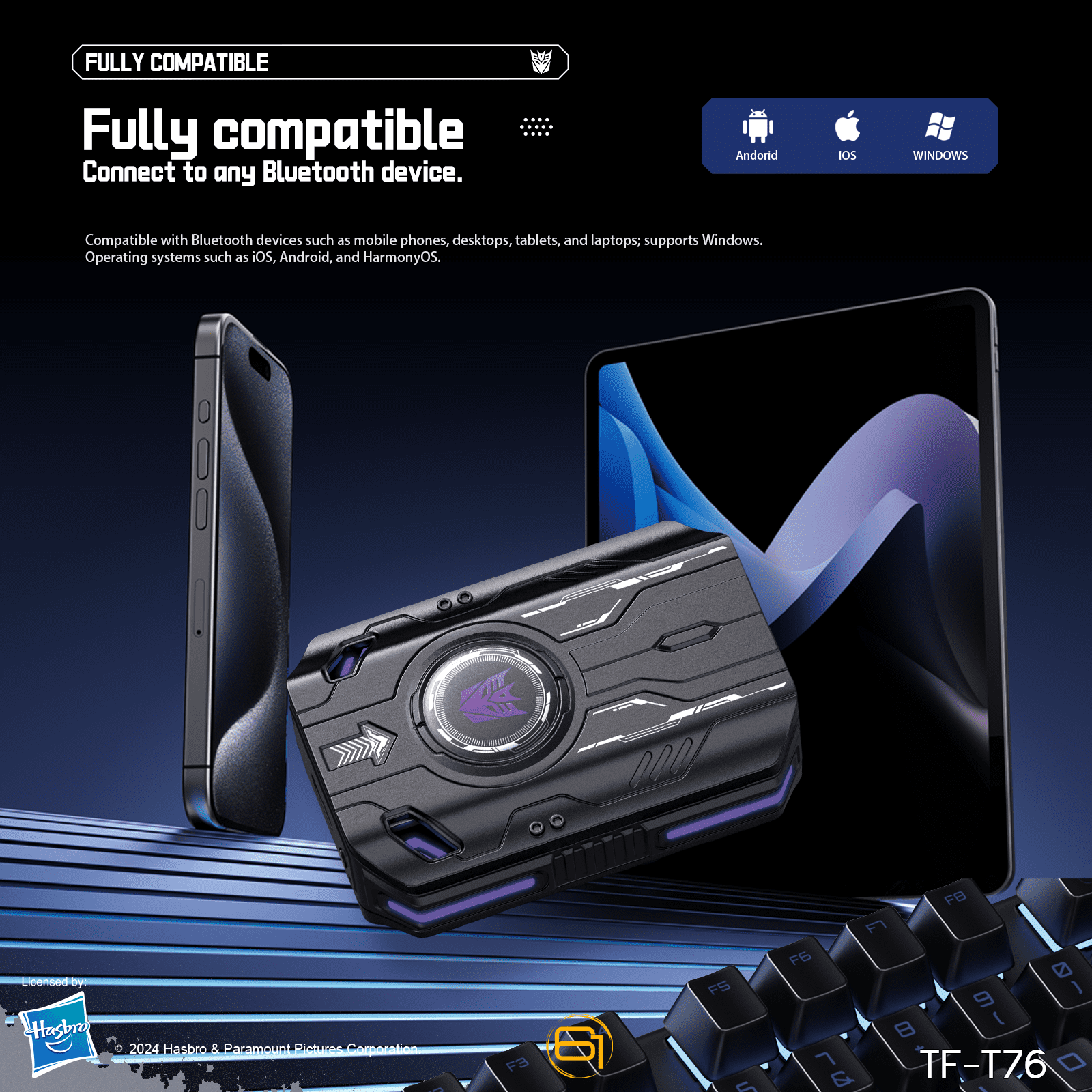 Transformers TF-T76 True Wireless Bluetooth 6.0 Earbuds with Mic, Mecha Zinc Alloy Armor Case, Low-Latency Game/Music Modes, Hi-Fi 13mm Drivers, HD Calling, 40H Total Playtime - Megatron Black