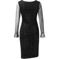 thumbnail image 4 of Women's Short Sleeve Dress Sexy Mesh Sequins Long V-Neck Split Midi Party Clubwear Dress S-2X, 4 of 4