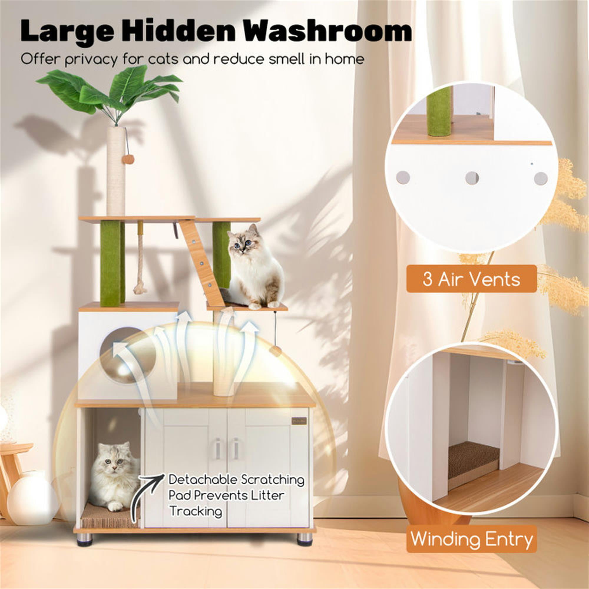 Pefilos 69" Cat Tree Tower with Litter Box Enclosure, 2-in-1 Modern Cat Condo with Scratching Posts, Washable Cushions, Hidden Cat Washroom, White Pefilos 69" Cat Tree Tower with Litter Box Enclosure, 2-in-1 Modern Cat Condo with Scratching Posts, Washable Cushions, Hidden Cat Washroom, White